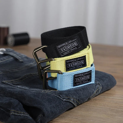 Double-loop belt men and women belt INS double-loop tide double-loop canvas Korean version of young students casual outdoo