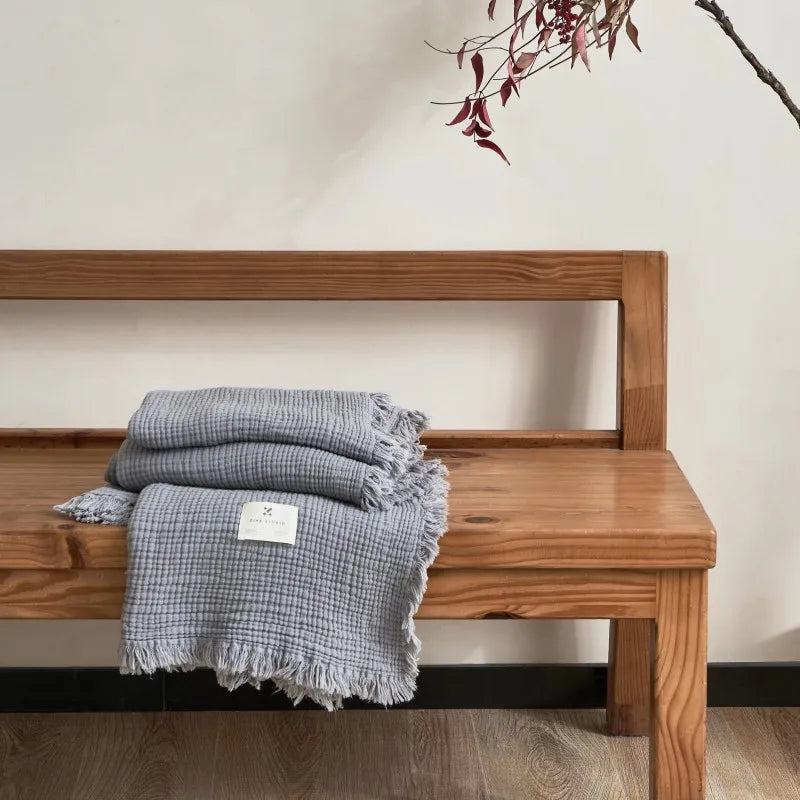Maillard Cotton Blankets Four Layers Of Gauze Sofa Cover Blanket With Tassel AB Side Office Nap Decorative Bed Muslin Blanket