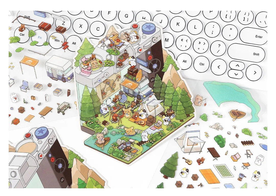 Creative Design Outdoor Scene Sticker for Student Cute Cartoon DIY Decor Landscaping Sticker Scrapbook Journal Student Sticker