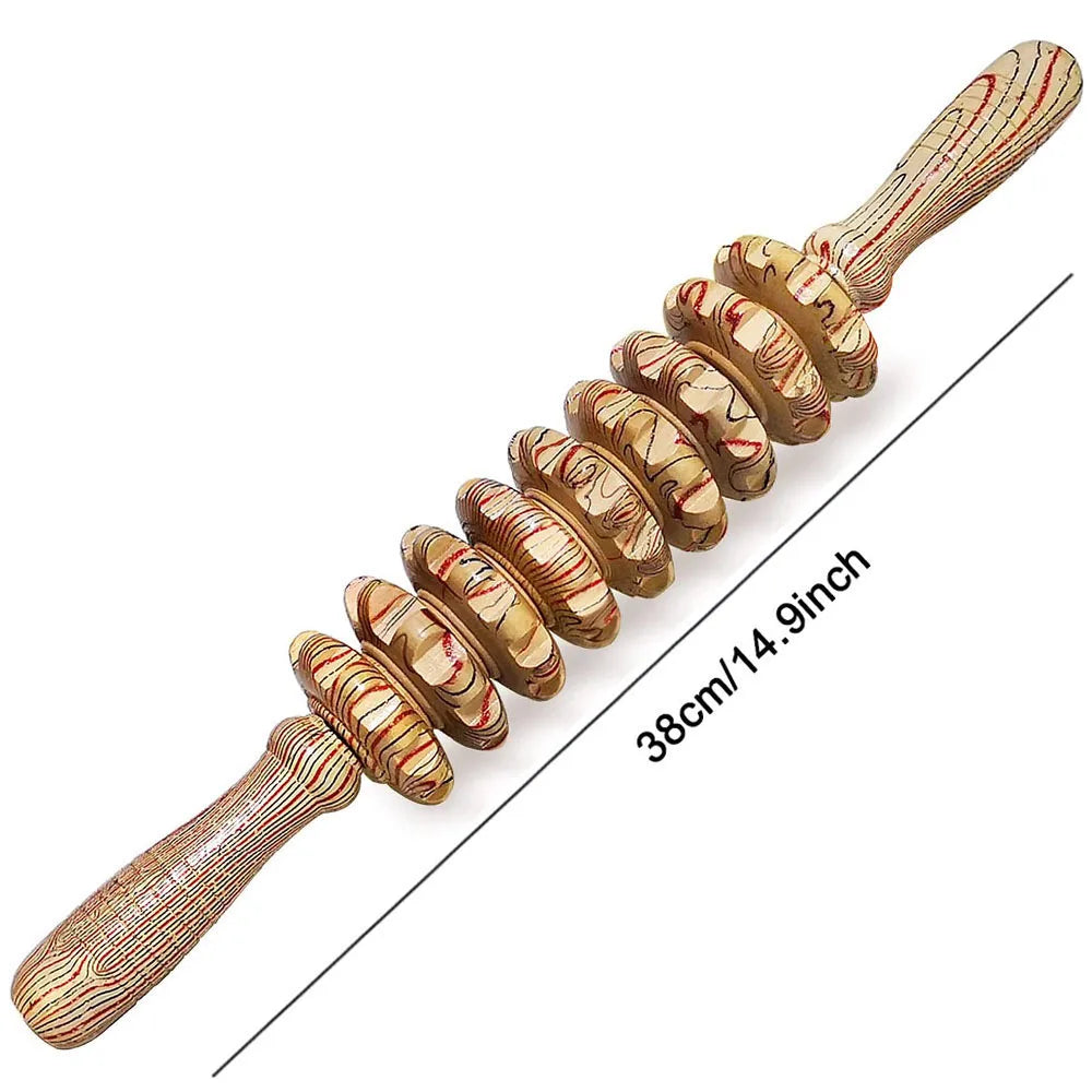 9 Rollers Wooden Massager Handheld Roller Stick Trigger Point Manual Massage Tools for Anti-cellulite, Body Muscle Pain Relief