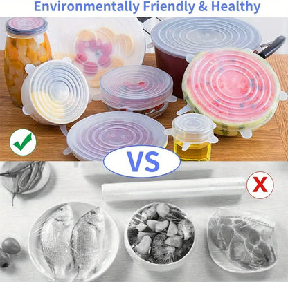6pcs Silicone Stretch Lids, Food Bowl Covers, Reusable Food Saving Cover, Stretchable Multifunctional Fruit And Vegetable