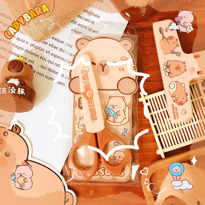 school supplies kawaii stationery scissors office supplies and school acsesories cute capybara mini scissors Pretty stationery