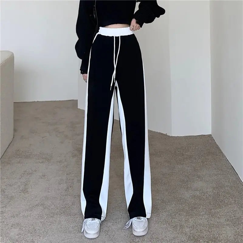 Wide Leg Palazzo Trousers for Women Black White Patchwork Baggy Summer Women's Straight Pants 2024 Korean Style Fashion Loose