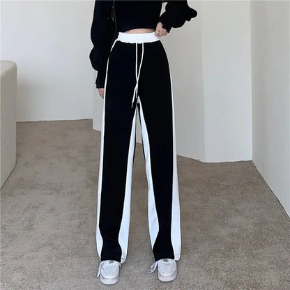Wide Leg Palazzo Trousers for Women Black White Patchwork Baggy Summer Women's Straight Pants 2024 Korean Style Fashion Loose