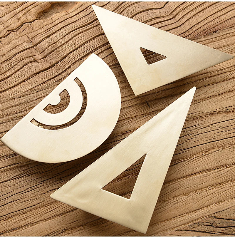 Retro Brass Straight Rulers Centimeter Inches Metal Triangle Ruler Protractor Stationery Measuring Tool School Office Supplies