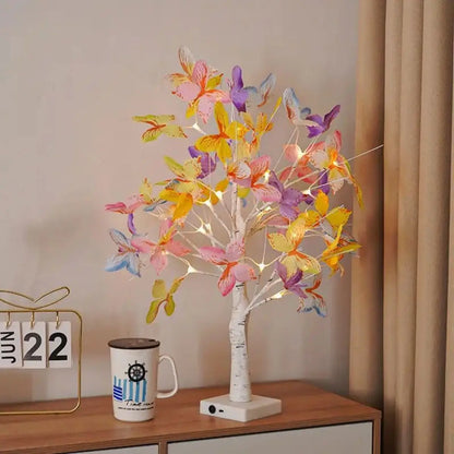 1pc 24LED white birch butterfly tree lamp, Christmas shaped lamp, decorative lamp, desktop decorative lamp