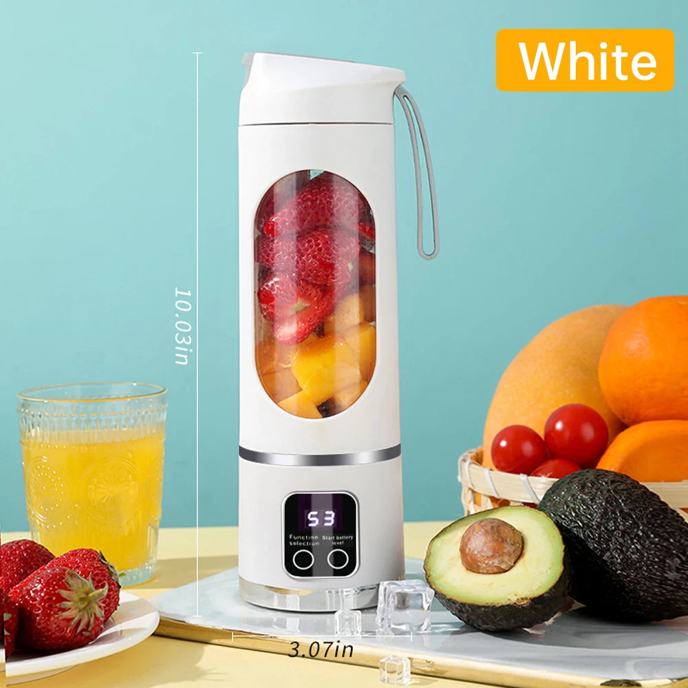 Portable Electric Juice Blender Cup 450ML 12-Blade Powerful Motor Juicing Cup Household Travel Rechargeable Juice Bottle