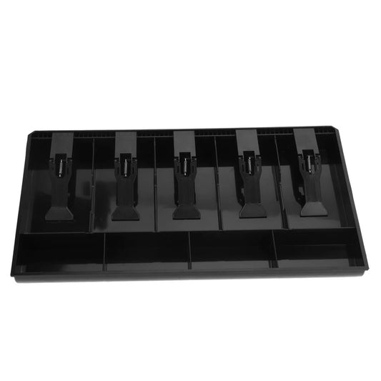 Five Grids Cash Drawer Register Insert Cash Coin Tray Cashier Tidy Storage Safe Box Black Plastic
