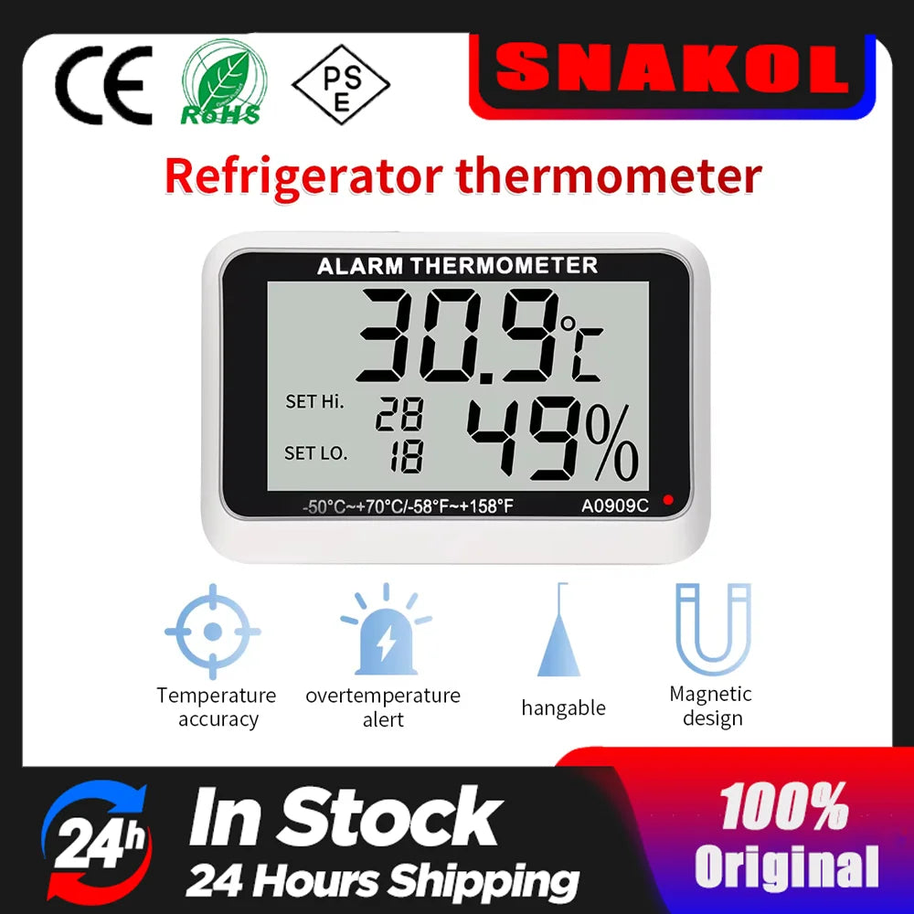 Fridge Thermometer With Hook Anti-Humidity Refrigerator Freezer Electric Digital Thermometer Temperature Monitor LCD Display