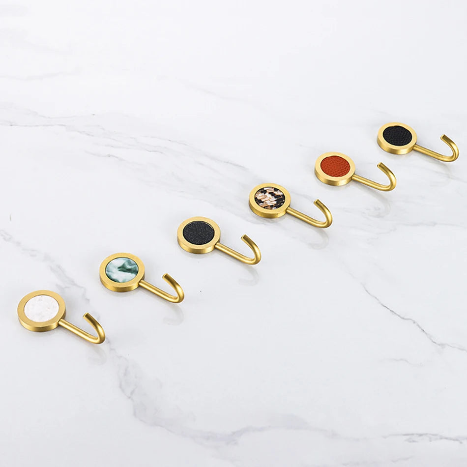 Gold Robe Hook Space Aluminum Wall Mounted Adhesive Hat Key Hooks Coat Towel Holder Home Decor For Kitchen Bathroom Hardware