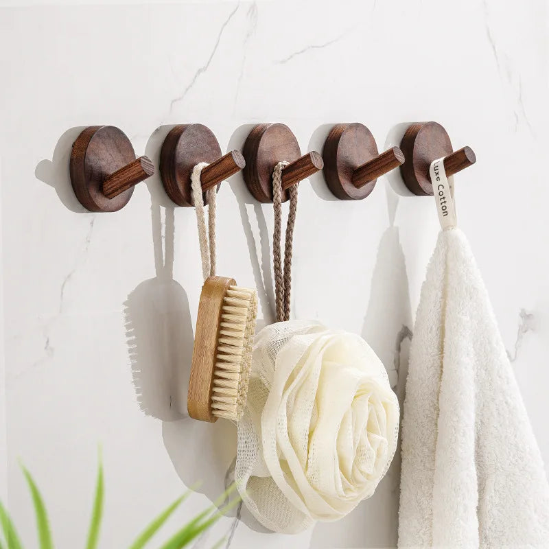 Self-Adhesive Wooden Wall Hooks for Hanging,Modern Coat Hooks,Natural Wood Hooks for Hanging Hats Towels Robe Clothes Keys Bags