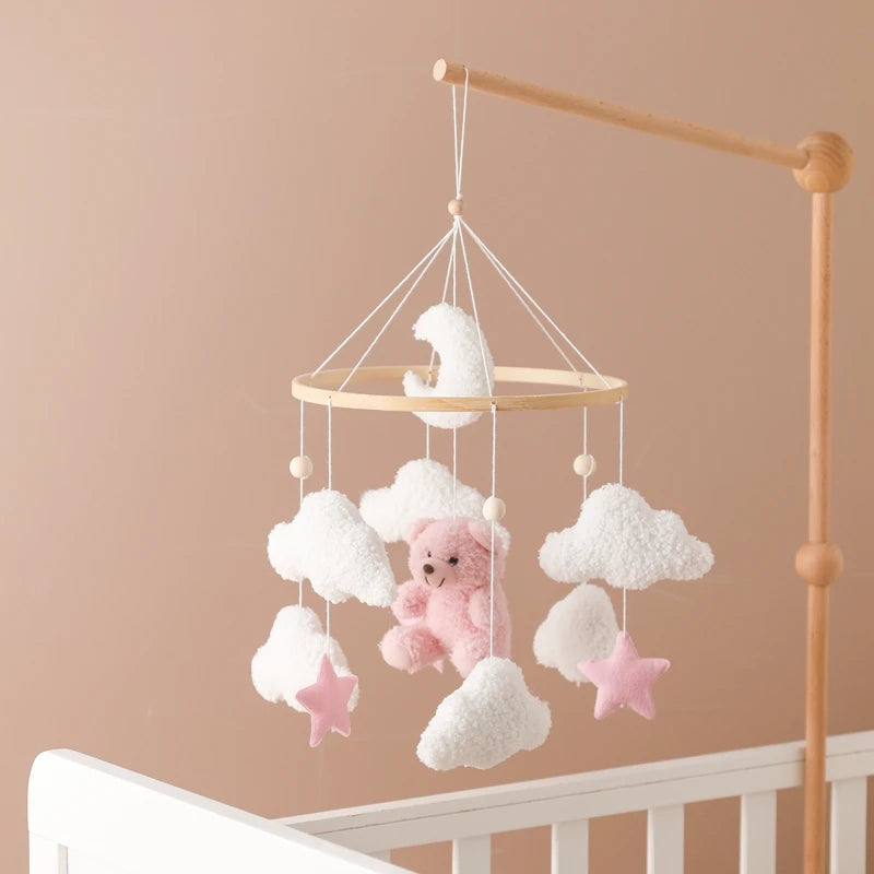 Baby Crib Mobile Rattle Toy 0-12Months Infant Soft Felt Teddy Velvet Pink Bear Bed Bell Hanging Toy Holder Bracket Crib Girl Toy