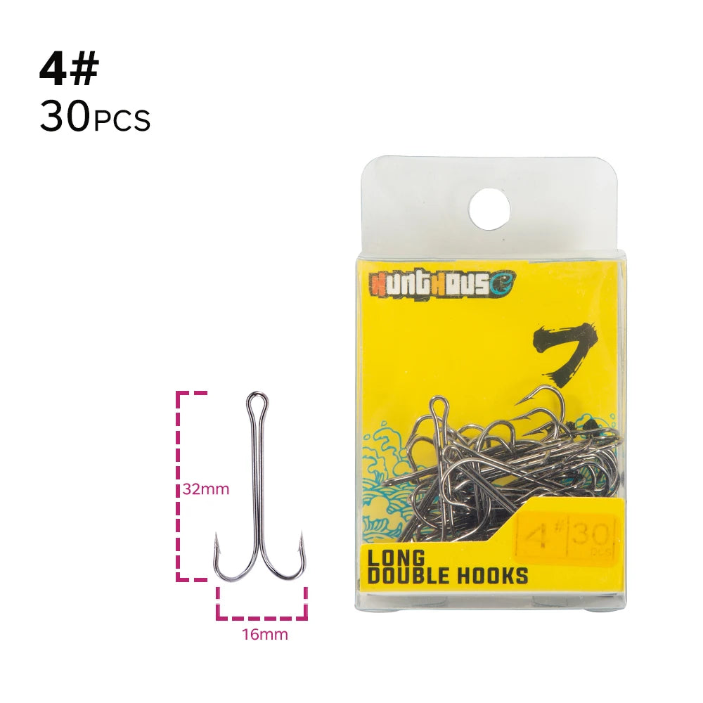 Hunthouse Double Hooks fishing hook long fishing stainless hook with soft lure sharp high carbon stee offset hook