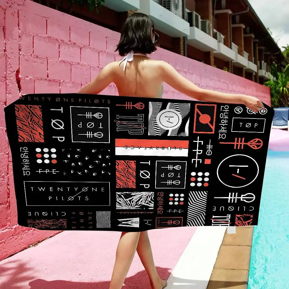 T-Twenty One Pilots Beach Towel Colorful Bath Towels For Girl Microfiber Quick Dry Custom Sand Free Beach Yoga Spa Gym Pool