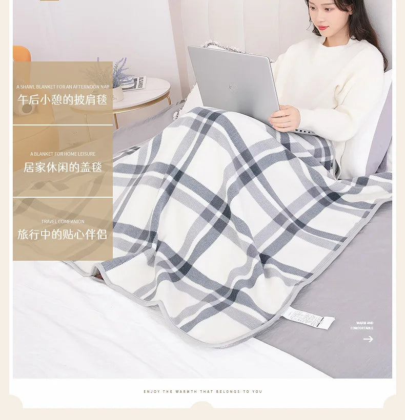 Wearable Plaid Blanket Fleece Doublelayer Blankets With Button Thicken Multifunction Winter Warm Throw Blanket For Sofa Bed