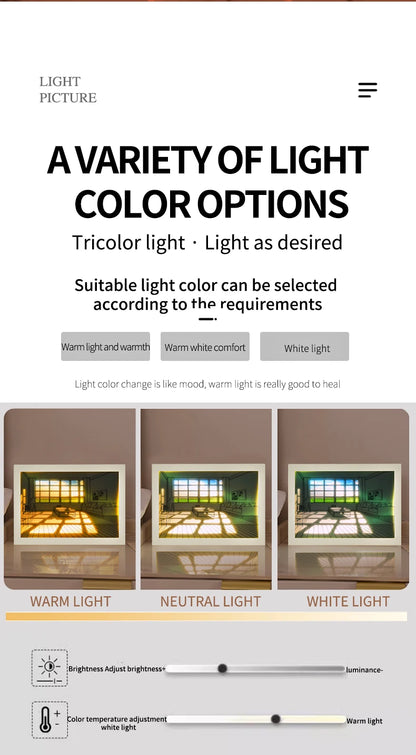 Beautiful LED Light Painting Indoor Sunlight Window Wooden Photo Light Dimming Wall Artwork Table Lamp Home Decor Night Lamp