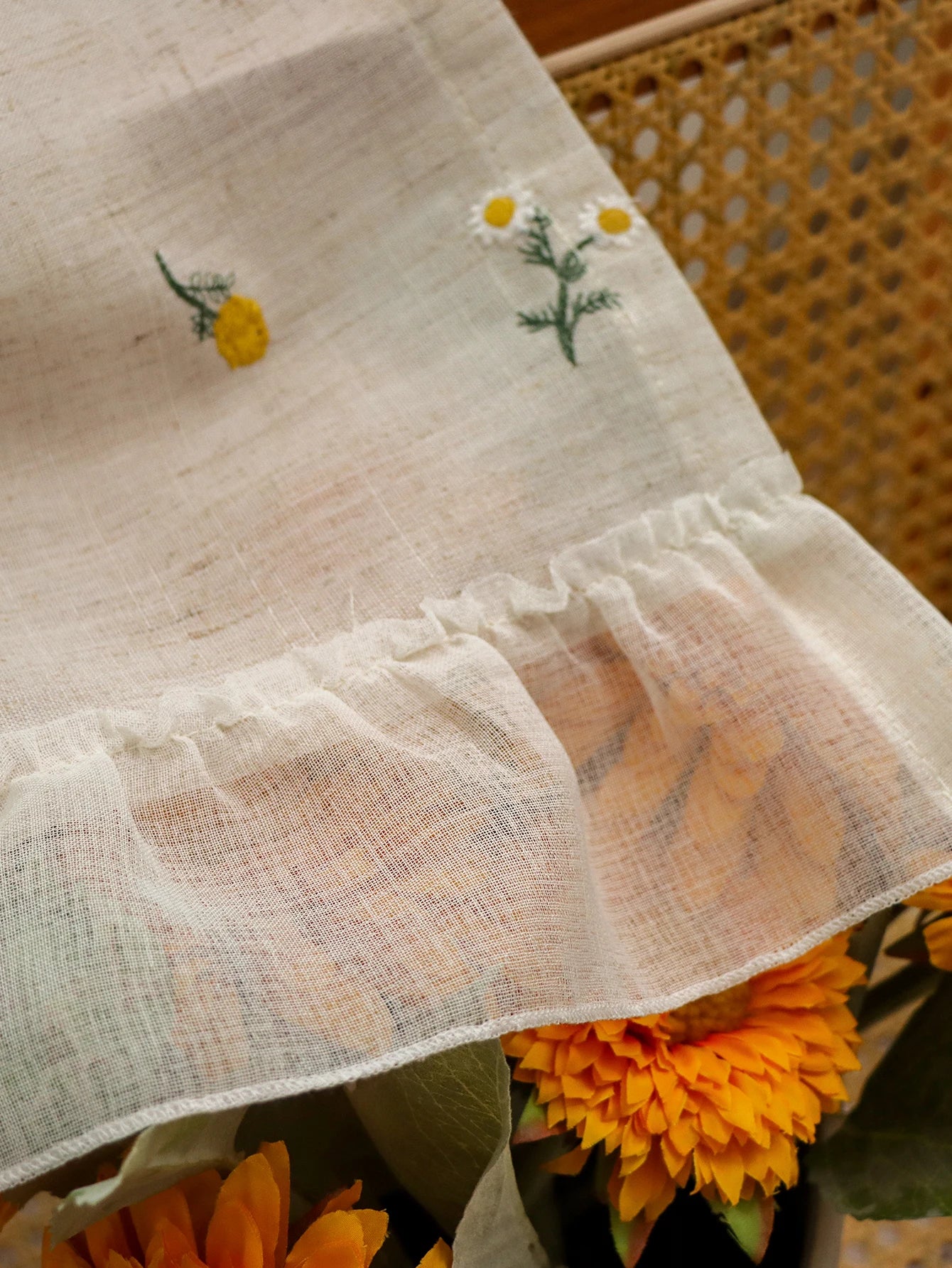 Linen Embroidery Curtain Small Fresh Curtain Rustic Wind Drift Window Curtain Ambience Sense Short Curtain