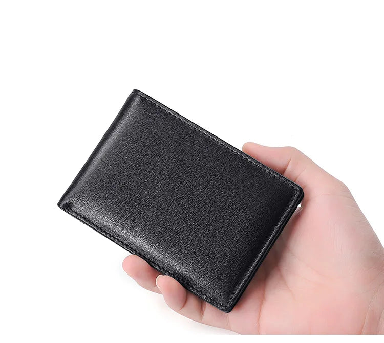 RFID Blocking Mini Men's Genuine Leather Wallet Slim Business Credit Card Holder Man Anti Theft Ultra Thin Purse For Male