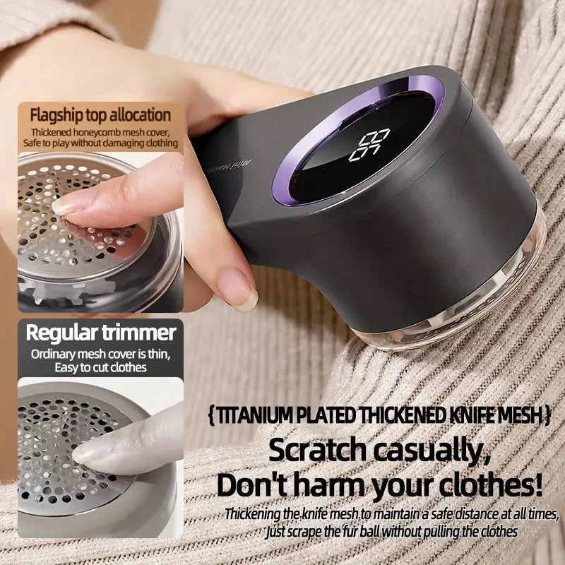 [Rechargeable Lint Remover] Portable Lint Remover Ball | USB Rechargeable Fabric Shaver & Clothes Trimmer with Digital Display,