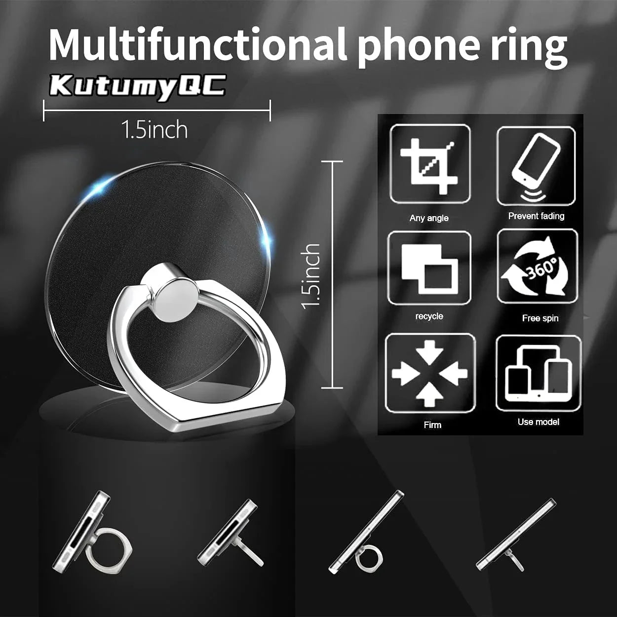 Transparent  Cell Phone Ring Holder Stand 360° Degree Rotation Clear Finger Grip Kickstand Compatible iPhones or Phone Case