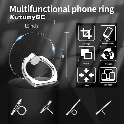 Transparent  Cell Phone Ring Holder Stand 360° Degree Rotation Clear Finger Grip Kickstand Compatible iPhones or Phone Case
