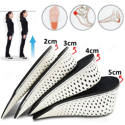 Height Increase Half Shoe Insoles Heel Insert Sports Shoes Pad Cushion Arch Support Unisex 2-5 CM Invisible Heighten Sole Insole