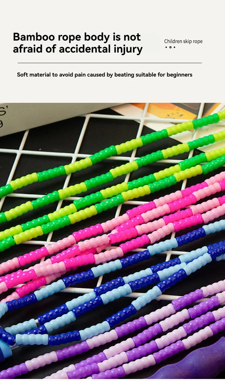 Wholesale adult and children's skipping ropes with colorful soft beads and bamboo nodes. Children's skipping ropes