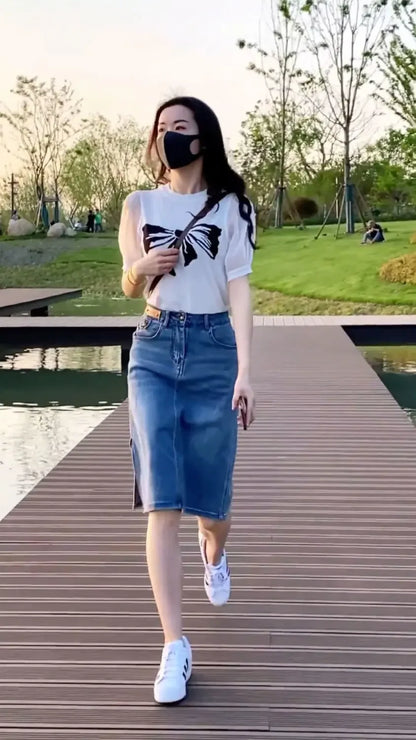 Skirts for Women To Knees Length Womens Skirt Jeans Denim Pencil Clothing with Slit Y2k Trend High Quality Summer 2024 Fashion V