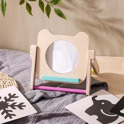 Baby Wooden Montessori Toys Mirror Tummy Time Infant Mirror Black White Contrast Visual Stimulation Sensory Development Toys