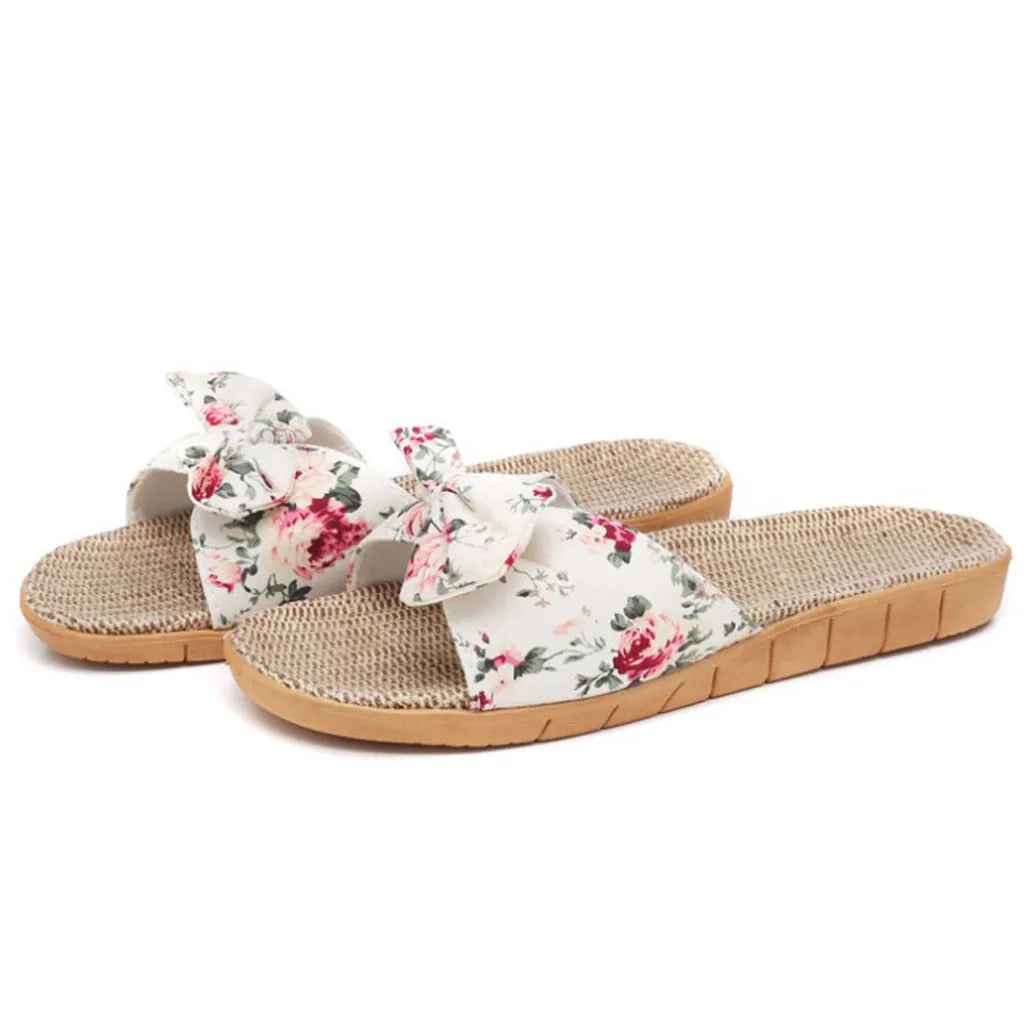 Sandalias Mujer 2024 Hot Women Female  Bowknot Flax Linen Flip Flops Beach Shoes Sandals Slipper SandáLias Femininas 여름샌들