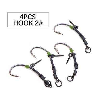 4pcs Ronnie Rig Curve Shank Fishing Hook Barbed Hook Pop Up Bait Boilie Screw Fishing Hair Rig Accessories Terminal Tackle