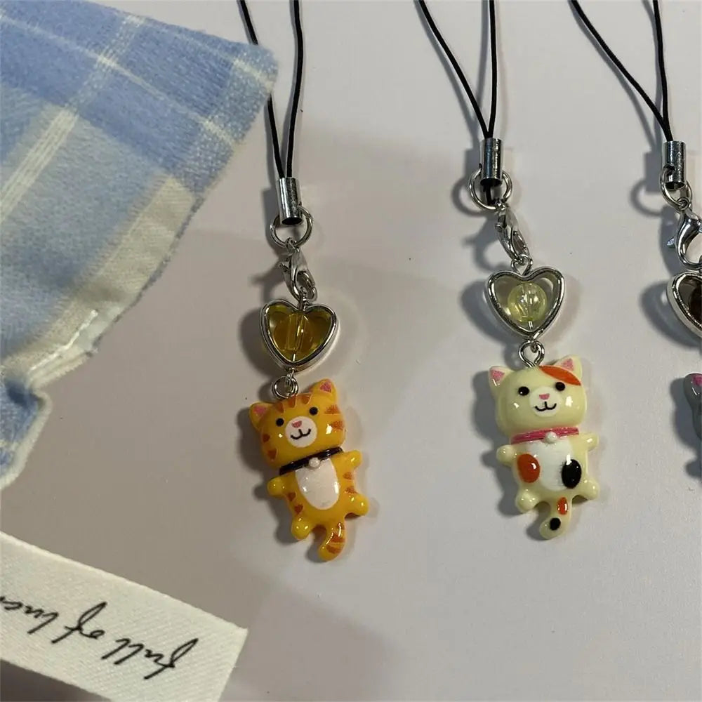 Cat Pendant Phone Strap Anti Lost Keychain Y2K Phone Charm Heart Cute Phone Lanyard Women Girls Phone Accessories