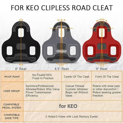 BUCKLOS for LOOK Keo Cleats Float Road Cycling Shoes Pedal Cleats for Look Keo Bike Self Locking Pedal Plate 4.5/9 Degree 1/2pc