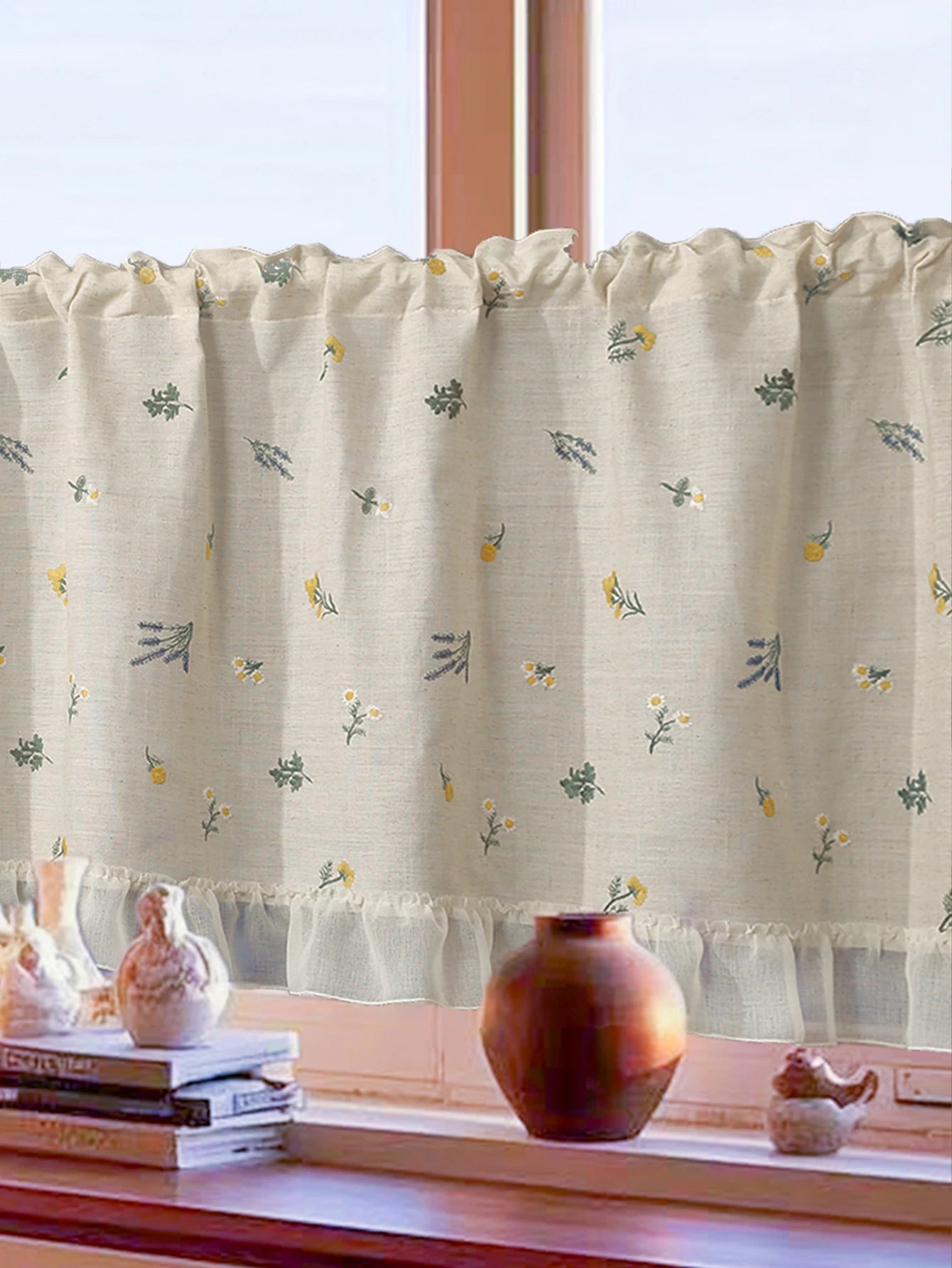Linen Embroidery Curtain Small Fresh Curtain Rustic Wind Drift Window Curtain Ambience Sense Short Curtain