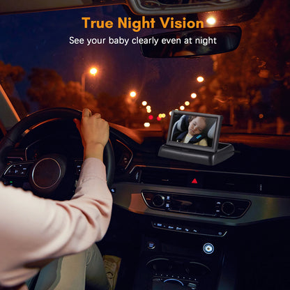 Baby Car Monitor 1080P Monitor Camera for Rear Facing Seat 4.3 Inch Folding Seat Mirror 150° Night Vision Baby Car Mirror Camera