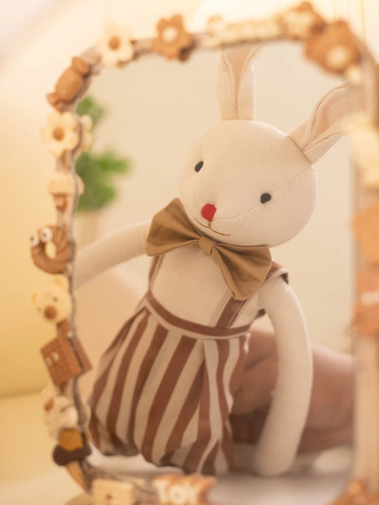 Stuffed Bunny Cloth Dress Toys Smoothing Toy for Infant  Cuddling sleep doll for Girls Handmade Diversity Brown Rabbit Plushie