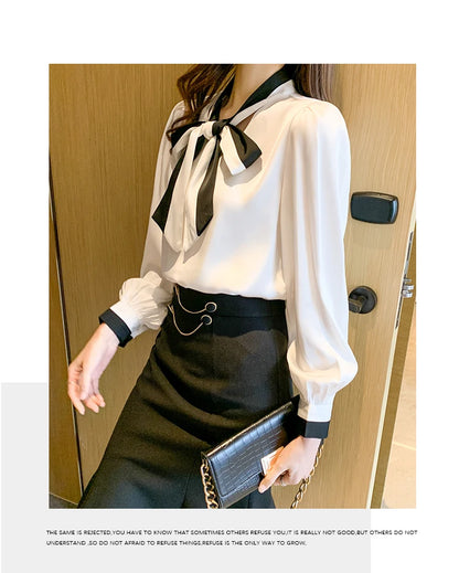 Elegant Office Blouses Women Chiffon Autumn Winter Korean Fashion Casual Streetwear Blusas Mujer Puff Sleeve Ladies Tops Shirts