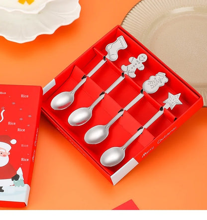 Christmas Cutlery 4Pcs Gift Set Creative Coffee Spoon Dessert Spoon Mixing Spoon Christmas Spoon Gift Box