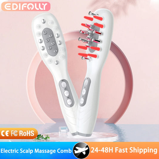 Electric Scalp Massage Comb Red Blue LED Light Therapy EMS Vibration Massage Brush Anti-Hair Loss Medicine Scalp Oil Applicator