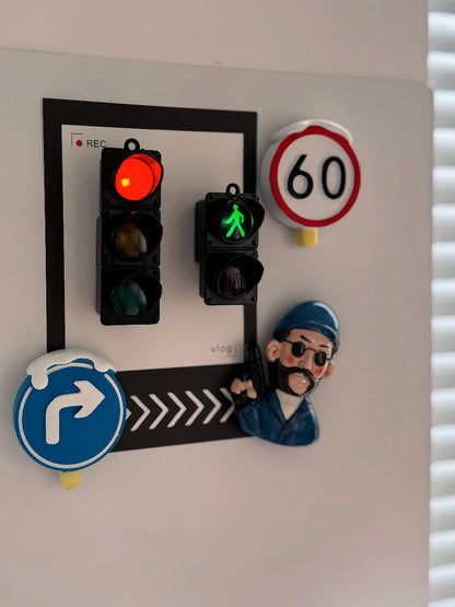 INS Glowing Magnetic Fridge Stickers Light Traffic Light Luminous Light Box Creative Refrigerator Sticker Magnets Home Decor
