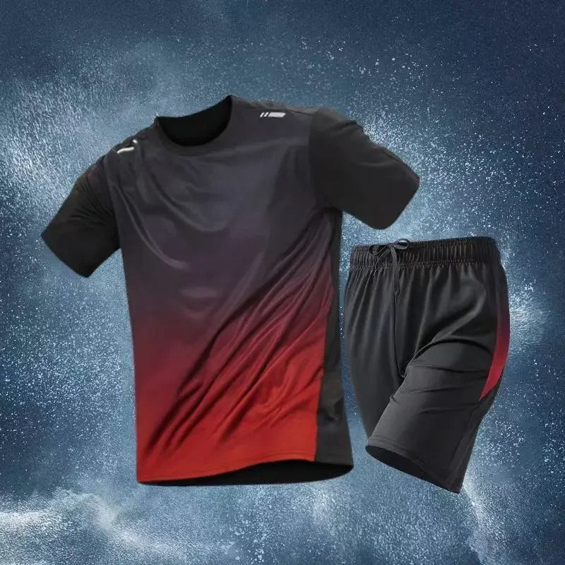 Sports SuitsMan Sets  Quick Drying Breathable Basic Trendy Two Piece Set Outdoor Novelty in Outfit Two-piece T-shirts Shorts Men