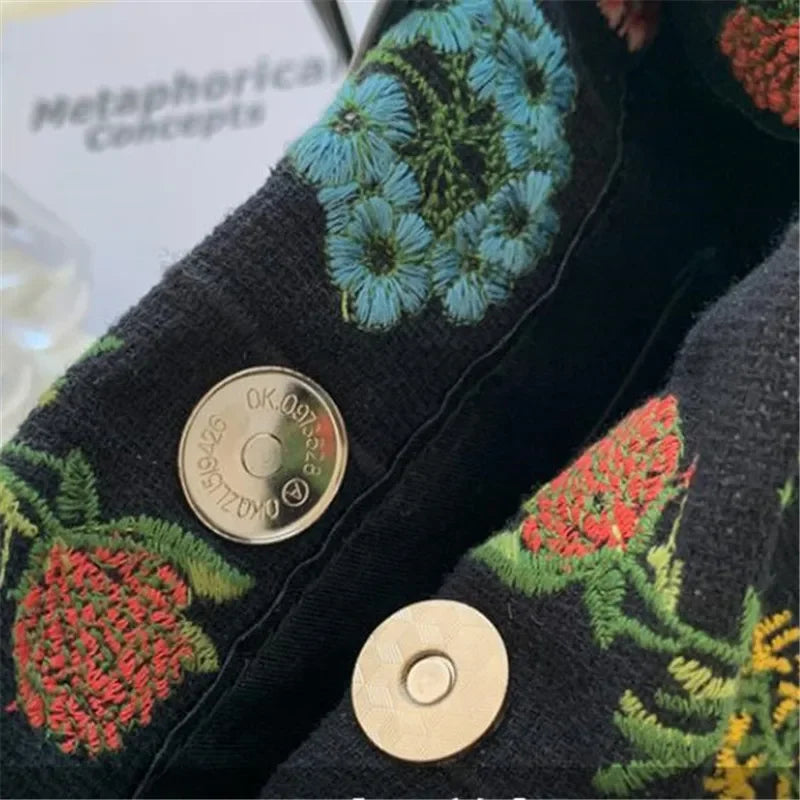 Street Trend Embroidered Totes Bags for Women Large Capacity Canvas Handbag Shoulder Bag Female Commuting Bucket Bag