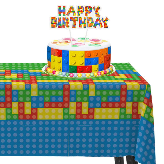 Brick-Style Birthday Party Tablecloth Building Blocks Party, Gamer Birthday Party Supplies, Party Theme Table Cover