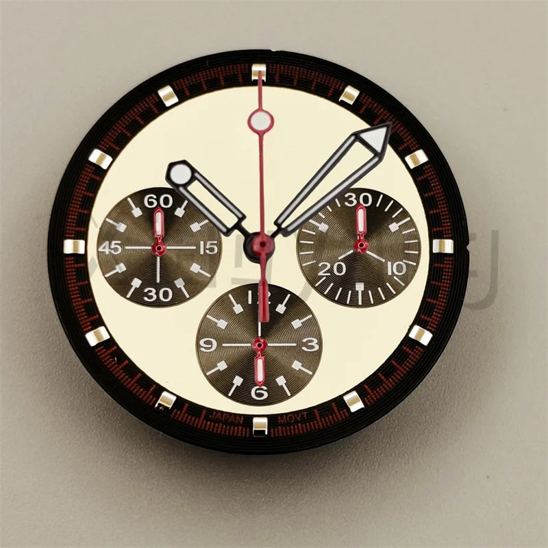 30mm/31.5mm Vk63 Chronograph Watch Dial With Hand Set Green Luminous Black White Red For VK63 Movement Watch Accessories Parts