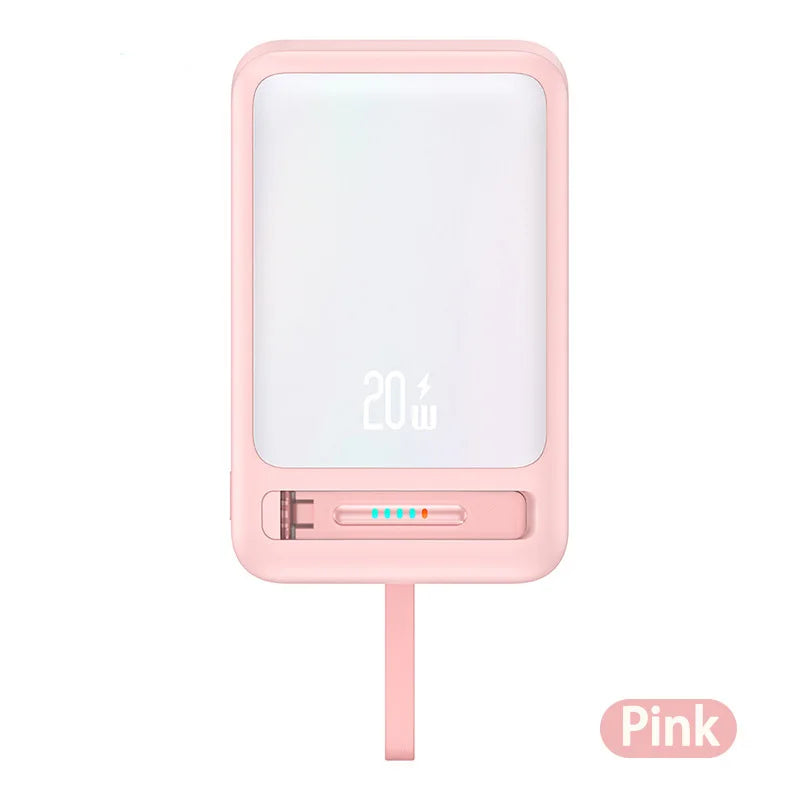 Power Bank with Data Cable Magnetic Power Bank For iPhone 15 Mobile Phone Wireless Fast Charging PD20W With Holder Power Bank