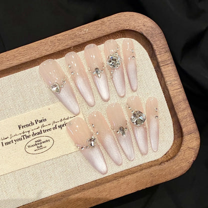 10 PCS Luxury Handmade Press on Nails Long Drop Gradual change of ice penetrati Design with 3-PIECE Tool Adhesive Nail Glue Tabs
