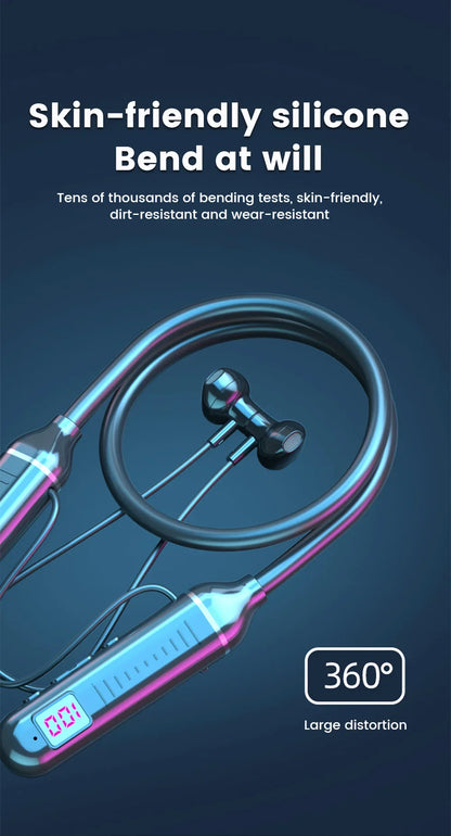 Wireless Headset 5.3 Neck Strap Headset Gaming LED display Stereo Sports headset with magnetic earbuds