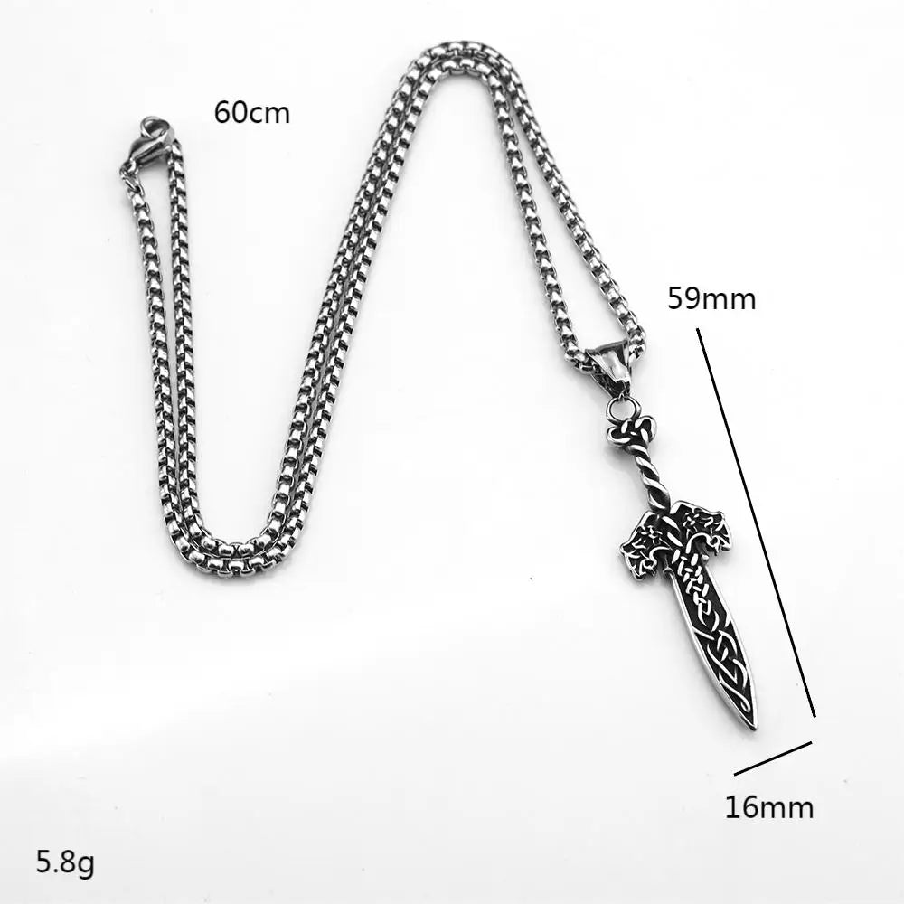 Viking Pendant Double Wolf Celtic Knot Rune Sword Men's Pendant Fashion Stainless Steel Jewelry