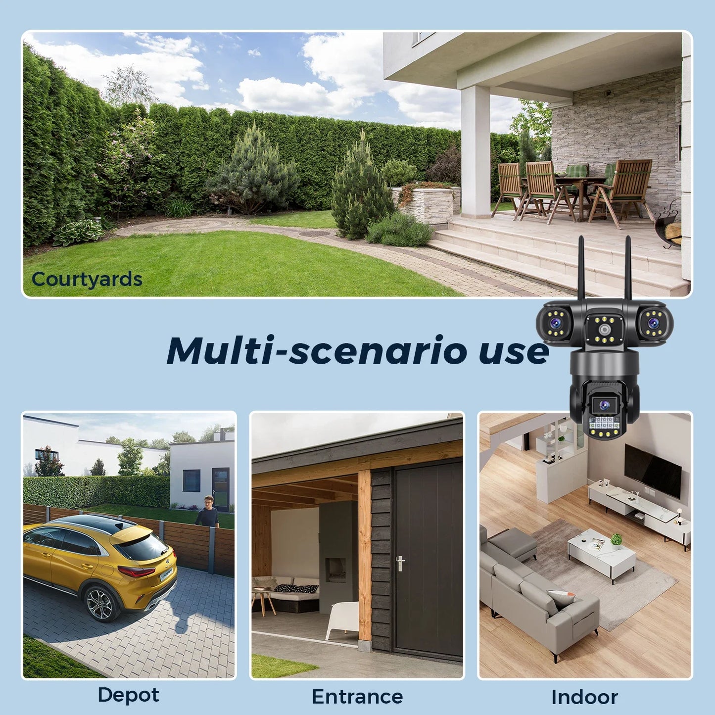 CCTV 3 Lens Video Surveillance Camera Wifi Network Camera 4G SIM Card Wireless 360 Monitor Outdoor Waterproof Security Cameras