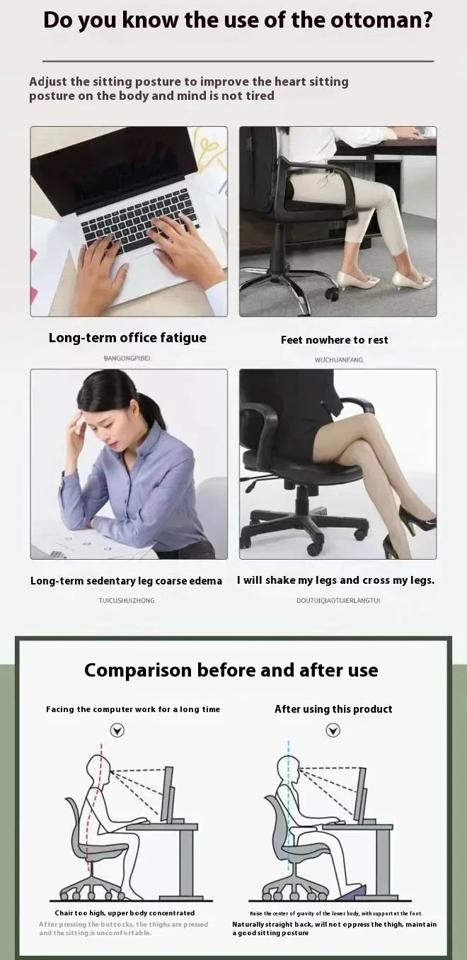 Office foot pedals, placed under the desk, can swing 180 degrees to activate the feet and relieve leg stiffness